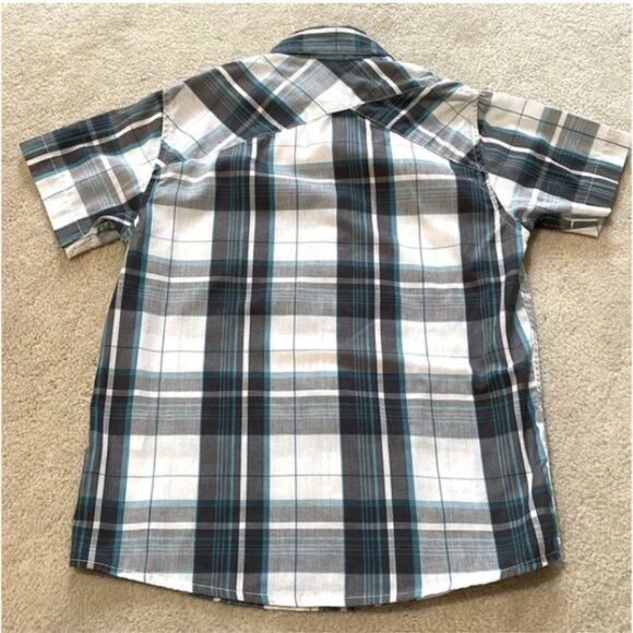 Amplify button down plaid short sleeve shirt blue turquoise white gray Small 8 - Picture 2 of 8